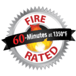 "Fire Rated for 60 Minutes at 1350 degrees Fahrenheit" icon